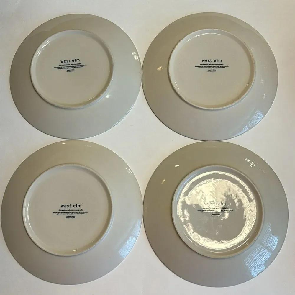 West Elm Set Of 4 Yellow Circles Ceramic Salad Lunch Plates 9”